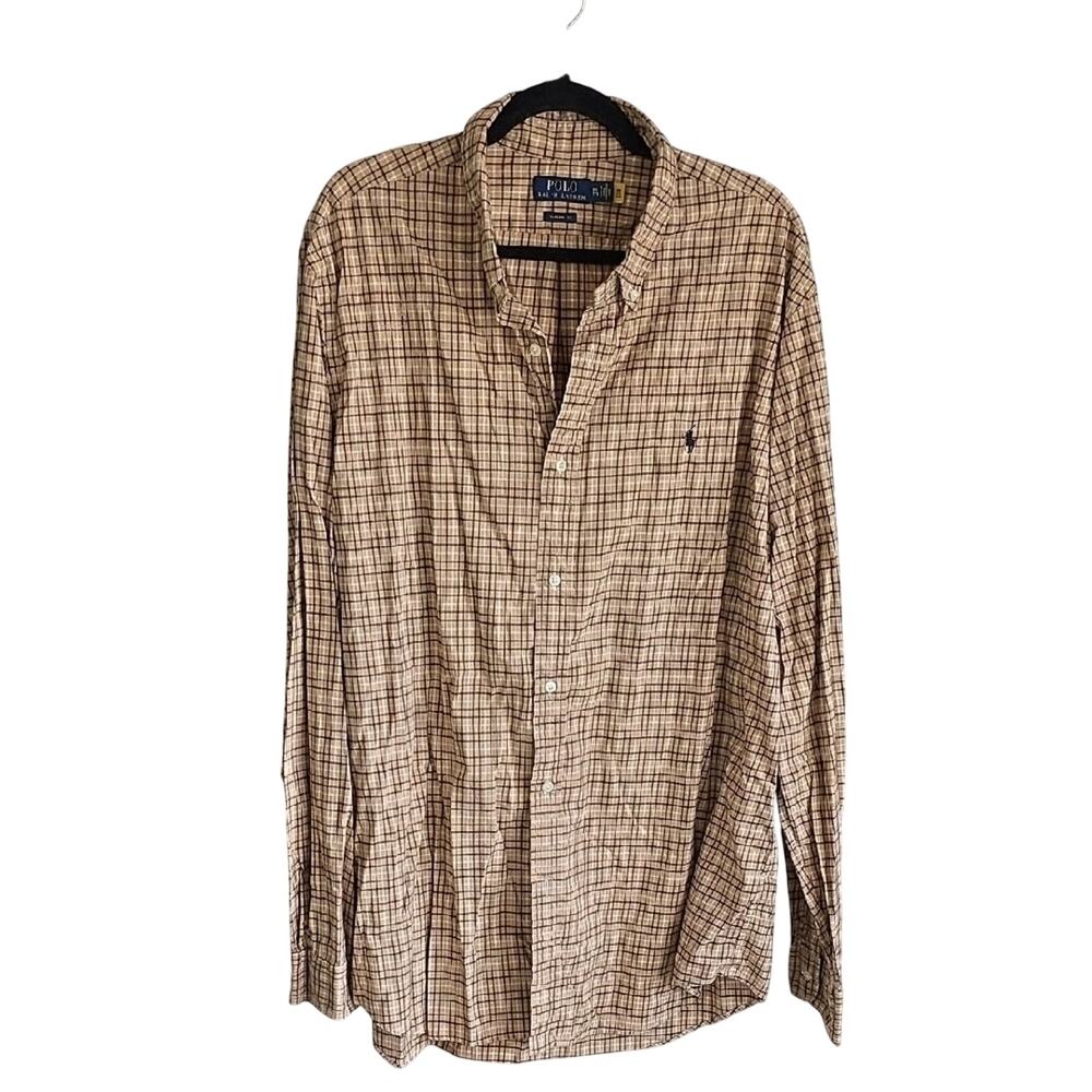 Polo by Ralph Lauren Long Sleeve Classic Fit Tan/Brown Plaid Button Down Shirt